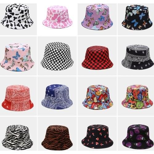 New Fashion Reversible Black White Cow Pattern Bucket Hats Fisherman Caps For Women Gorras Summer