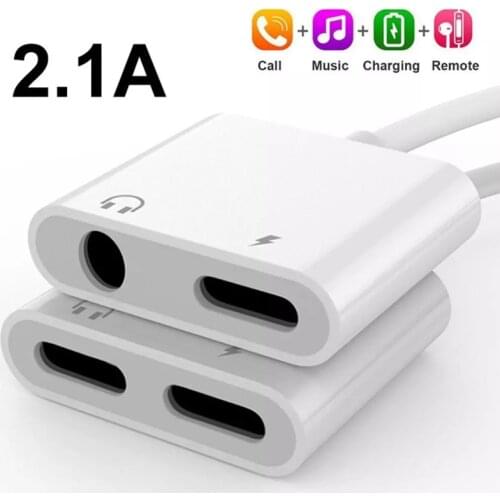 For Lightning to 3.5mm 2 in 1 Earphone Audio Adapter For iPhone 6s 7 8 11 X XS Charger Cable Mobile Phone Aux Dual Jack Splitter