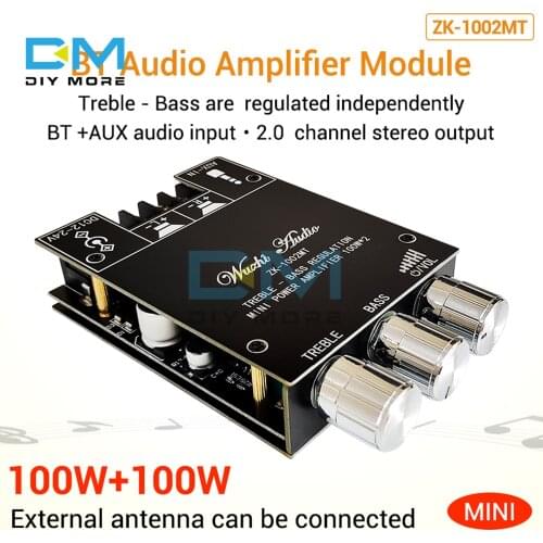 ZK-1002MT 2*100W Bluetooth 5.0 Amplifier Board Dual Channel Audio Power Amplifier Board Module withHigh and Bass Adjustment
