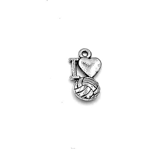 50pcs I love Volleyball charms pendant 16x9mm antique silver ornament accessories jewelry making craft DIY base material