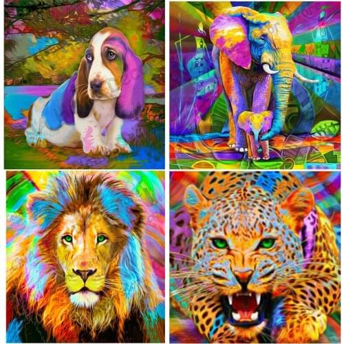 Full Drill Resin Ribbon Mosaic 5D Diy Embroidery Diamond Painting colorful animals 3D Cross Stitch Kits sticker room decorations