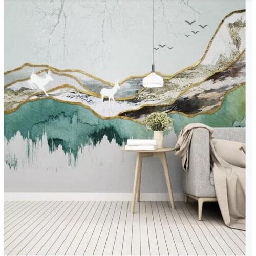Custom wallpaper new China abstract ink landscape elk background wall bedroom decoration mural waterproof material