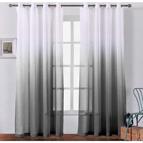 Sheer Gradient Curtain Voile Grommet Semi Sheer Curtains for Bedroom Living Room Gray Black Gradient Finished Curtains