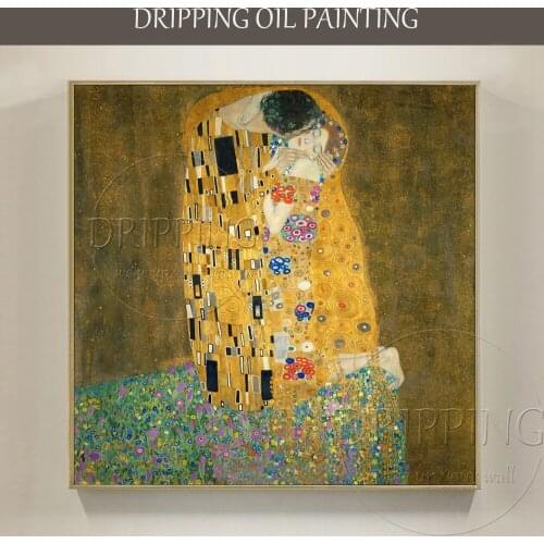 Top Artist Reproduction Gustav Klimt The Kiss Oil Painting on Canvas Hand-painted Gustav Klimt Kiss Oil Painting for Living Room