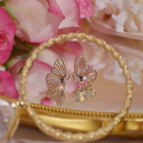 Luxury AAA Zirconia Butterfly Earrings for Women Bling Hollow Jewelry Earrings Wedding Accessories