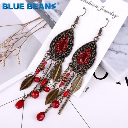 Retro Tassel drop earring Feather bohemian trendy statement luxury fashion long leaf earring handmade for women geometric fringe