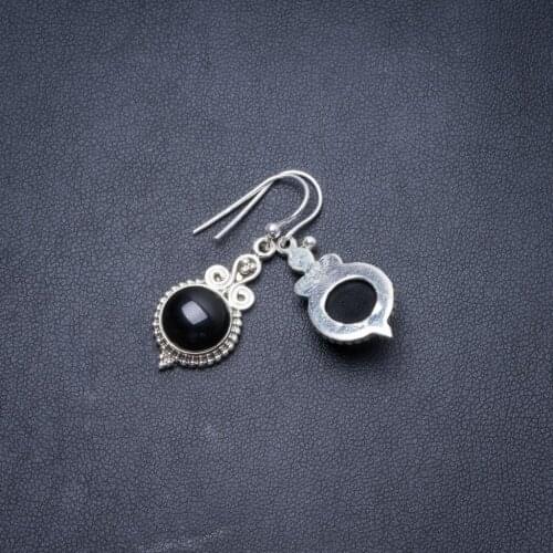 Natural Black Onyx Handmade Unique 925 Sterling Silver Earrings 1.25" Y3287