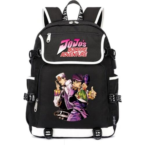 Jo Jos Bizarre Adventure Anime School Bags Girls School Bags USB Charging Laptop Backpack Jonathan Joestar Travel Bagpack