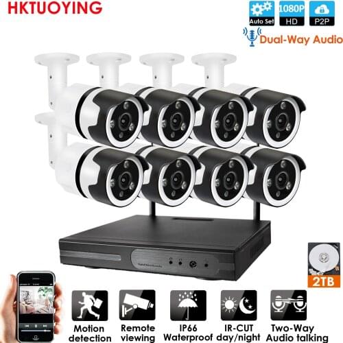 8CH two-way audio talK HD Wireless NVR Kit P2P 1080P Indoor Outdoor IR Night Vision Security 2.0MP IP Camera WIFI CCTV System