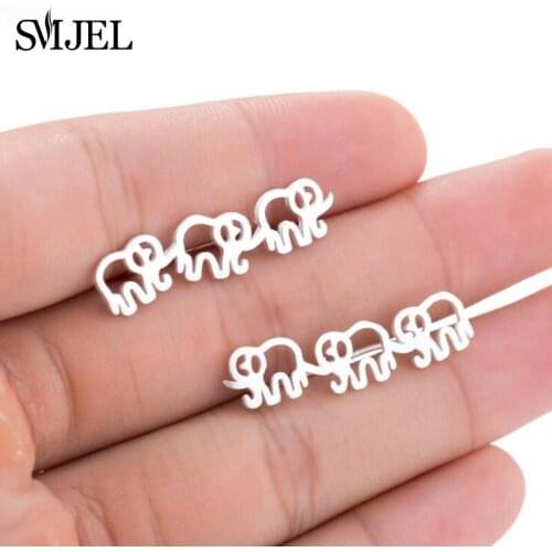 SMJEL 2018 New Cute Elephant Earrings Women Animal Elephant Ear Crawler Climbers Jewelry Mothers Gifts Daughter