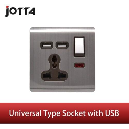 Universal wall socket 13A with switch double USB socket stainless steel wall socket