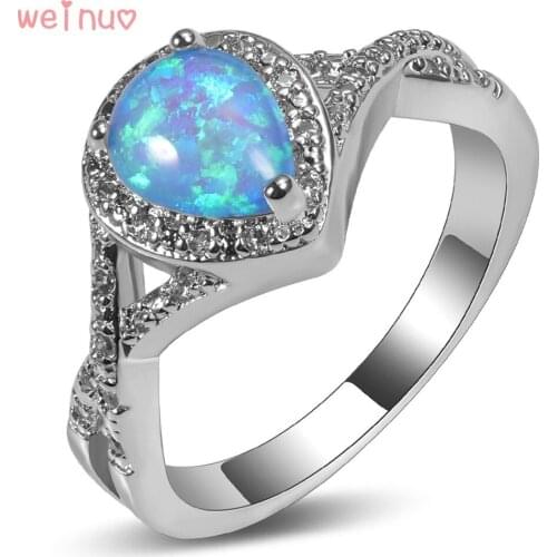 Weinuo Blue Fire Opal White Crystal Ring 925 Sterling Silver Top Quality Fancy Jewelry Wedding Ring Size 5 6 7 8 9 10 11 A310