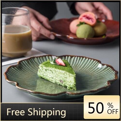 Green Modern Dinner Plates Flower Shaped Dinnerware Fruit Dishes Ceramic Dessert Food Plate Salad Snack Vaisselle Home HX50DP