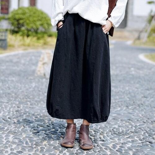 Women Elastic Waist Solid Color Cotton Linen Skirts Ladies Retro Bud Skirt Female 2019 Spring Autumn Skirts Vintage Skirt