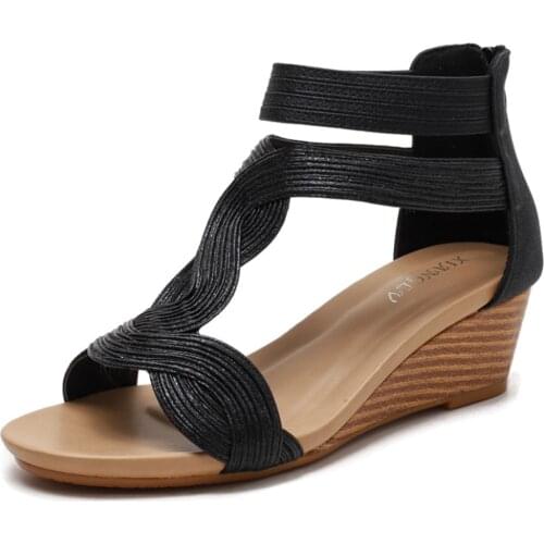2021 Sandals Women Wedge Sandals Women Summer New Large Size Was Thin Thin Wild Womens Shoes Back Zipper Wedge Sandals