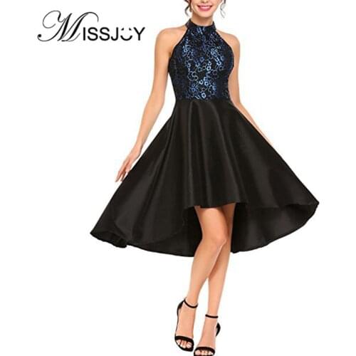 MISSJOY Patchwork Sleeveless Women Dresses 2020 Summer A-Line Elegant Irregular Ladies Party Halter Sexy Female Evening Zipper