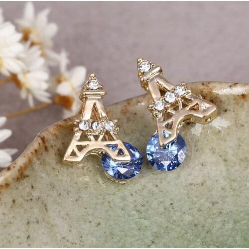 Fashion Women Jewelry Style Blue Crystal Earrings Handmade Rhinestone sweet stud crystal Dance earrings for women girl Gift
