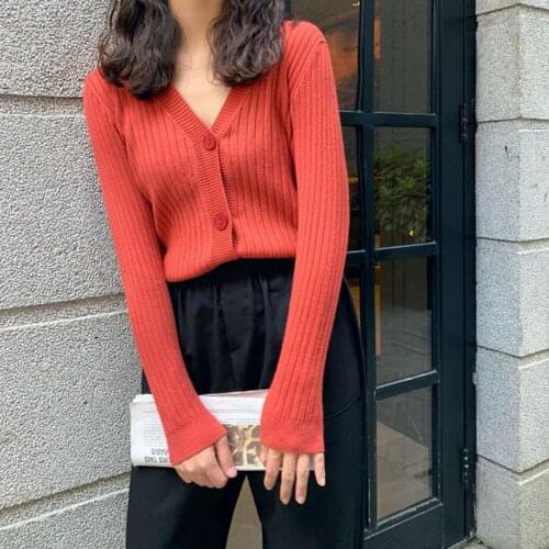 Women fashion korean cardigan Autumn Winter V Neck Long Sleeve Cardigan Buttons Knitted Coat sweater women 2021 Black xxl