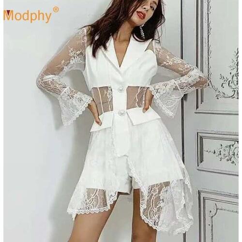 White Mesh Splicing Irregular Dress Sexy Long-Sleeved Bodycon Mini Club Evening Party Vestidos Female 2020 Summer New Clothing