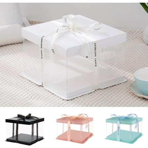 1Pcs 6/8/10 Inch Transparent Cake Packing Box Rose Bear Flower Gift Box Diy Wedding ValentineS Day Christmas Gift Box Cake Box