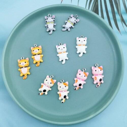 10pcs Kawaii Cat Charms Pendants For Jewelry Making Animal Resin Charms Jewlery Findings DIY Craft