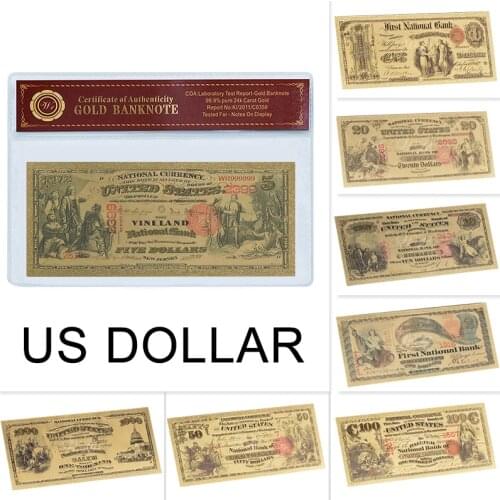 1875 Year US Dollar Fake Money Paper Gold Banknotes with COA Frame America Ticket Bank Note Gift Item