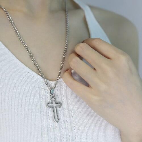 Vintage Gothic Hollow Cross Pendant Necklace Punk Cool Street Style Necklace for Men Women Gift Wholesale Neck Jewelry 2021