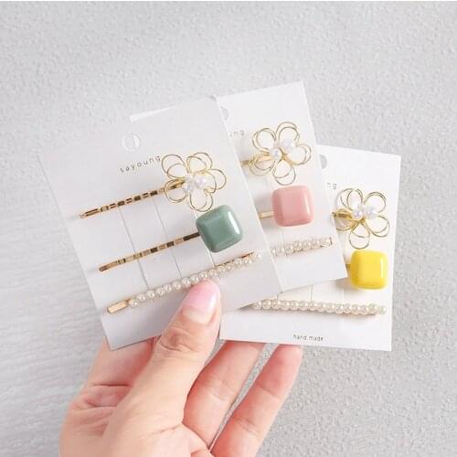 Barrettes Hollow Flower Pearl Girl Clip Makaron Color Temperament Hair Jewelry 3 PCS Mixed Per Set Sweety Beautiful Hair Clips