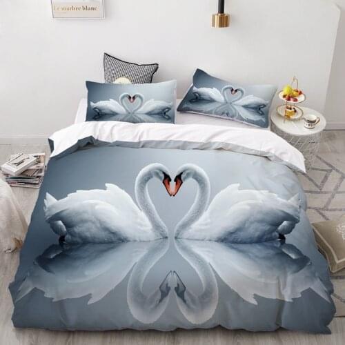 3Pcs Animal Swan Elephant Owl Pattern Bedding Home Textiles Set Queen Bedclothes Duvet Cover Pillowcase Comforter Bedding Sets
