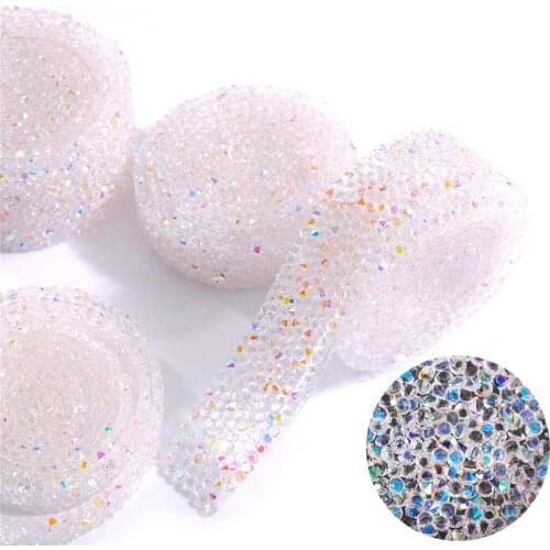 3 Yard Clear AB Pink AB and AB Color Hot Fix Rhinestone Ribbon with Acrylic Diamond For DIY Clothing Decorations Width 3cm