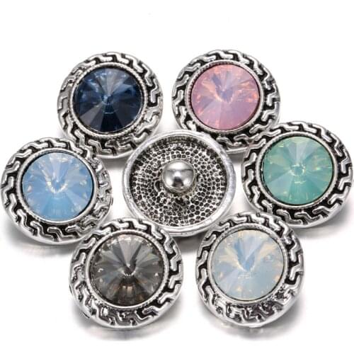 6pcs/lot New 18mm Snap Button Jewelry Lot Birthstone Rhinestone Crystal 18mm Metal Snap Buttons Fit Snap Button Bracelet Bangle