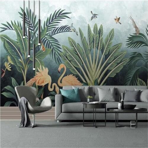 Milofi custom large wallpaper mural hand-painted tropical rain forest flamingo living room bedroom TV background wall