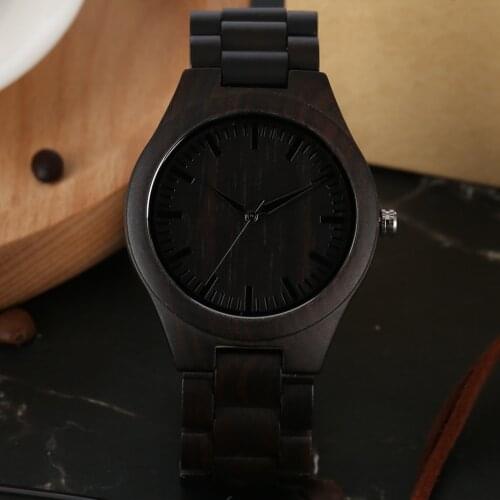 Black Ebony Wood Watch for Men Handmade Full Wooden Adjustable Watchband Top Luxury Mens Watches Man Clock Gifts Unique Watches
