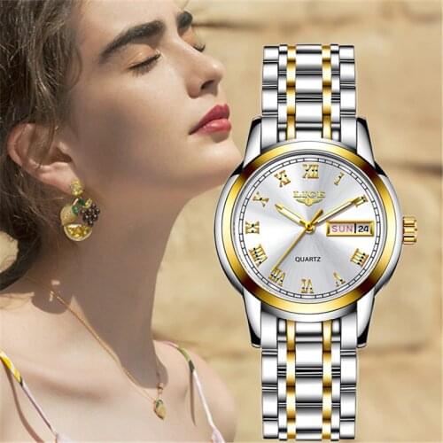 LIGE 2021 new gold watch women watches ladies creative steel women Bracelet waterproof clock week Relogio Feminino Montre Femme