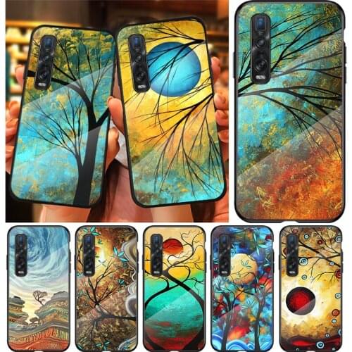 Tempered Glass Cover Abstract Golden Painting For OPPO A9 2020 A52 Find X2 Lite Realme 7 7i 6 5 Pro C3 XT Shockproof Phone Case