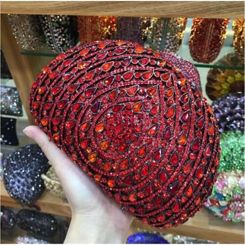 Black/pink/red/gold/silver Crystal Diamond Evening day Clutches Bags Women Metal Hardcase Minaudiere Handbag Wedding Purse lady