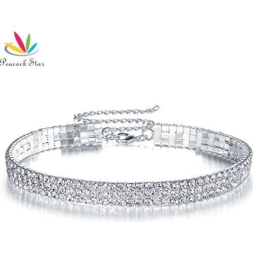 Peacock Star Wedding Party Prom 3 Row Stretch Rhinestone Choker Necklace w/ Elastic Cord Elegant CC002