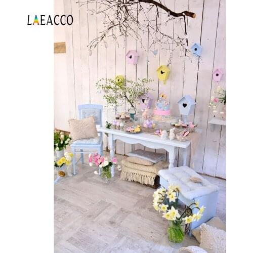 Laeacco Spring Easter Eggs Decor Wooden Wall Interior Photography Backgrounds Customized Photographic Backdrops For Photo Studio