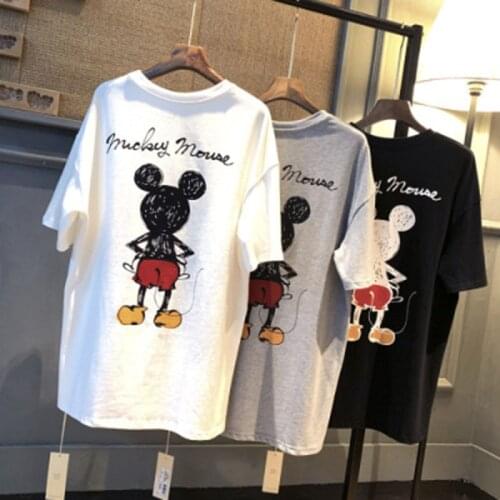 Disney Mickey Mouse Synthetic Material Female Girl T Shirt Tops Luxury Designer Tshirt Summer Cartoon Women T-Shirt