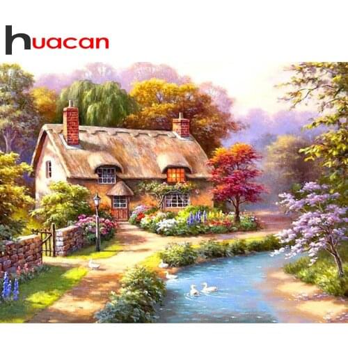 Huacan Full Square&Round Diamond Painting Landscape DIY Diamond Embroidery House Decoration Home