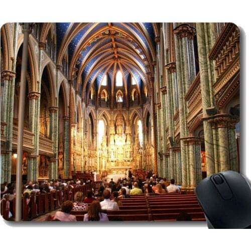 Gaming Mouse Mat,Belief Faith Notre-Dame Cathedral Basilica Spirit Mouse Pad Stitched Border