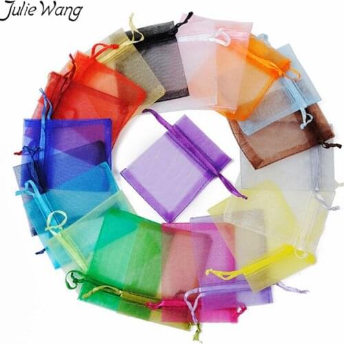 Julie Wang 5PCS Pure Colorful Transparent Organza Big Bag 30*40cm Necklace Bracelet Jewelry Making Accessory Finding Packaging