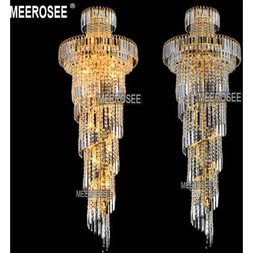 Classic Long Spiral Gold or Silver Chandelier Crystal Lighting Crystals Hanging Lamp Lustre for Hotel Lobby Villa Staircase