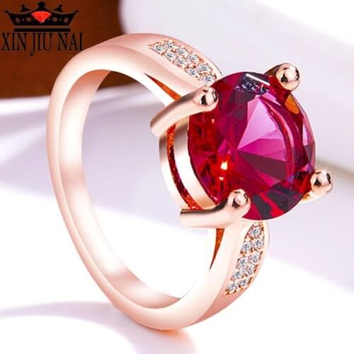 2020 new fashion vitality girl round rose gold ruby ladies diamond ring high quality crystal party women jewelry gift