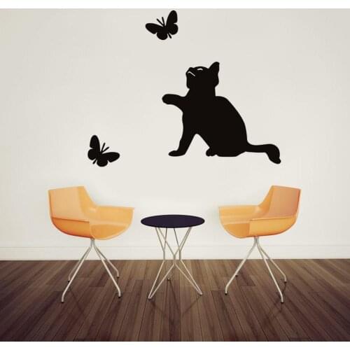 Cat Butterfly Printed PVC Waterproof Self-adhesive Removable Wall Stickers Kitchen Bathroom Bedroom Household Decoration DIY