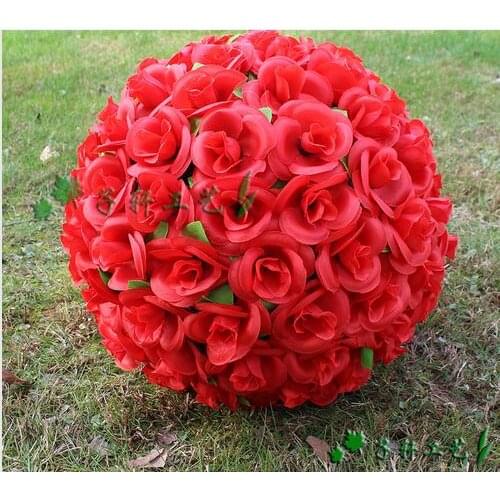 30cm 12" Red Artificial Silk Rose Flower Kissing Ball 7 Colors For Wedding Christmas Ornaments Party Decoration Supplies