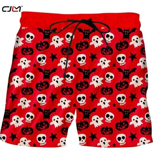CJLM Halloween Lovely Bat Ghost Mens Shorts 3D Printed Red Pumpkin Skulls Man Personality Big Size Clothing