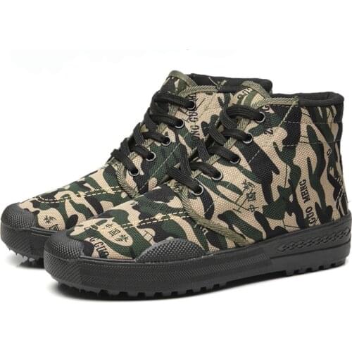Mens Outdoor Tactical Sports Shoes Military Training Camouflage Mens Shoes Site Laborers Slip Wear Canvas Shoes 35-45 Yards