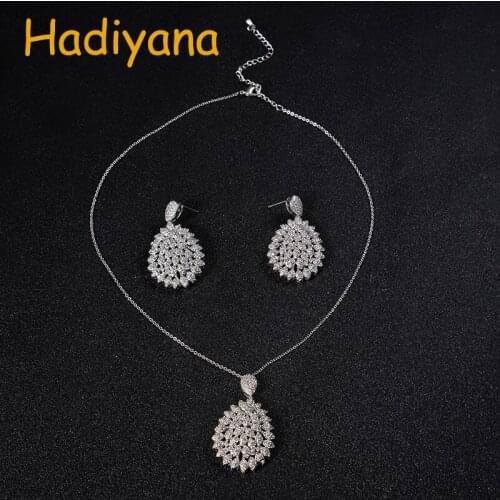 Jewelry Sets HADIYANA New Fashion Temperament Vintage Dazzling Waterdrops Cubic Zirconia High Quality CN678 Conjunto de joyas