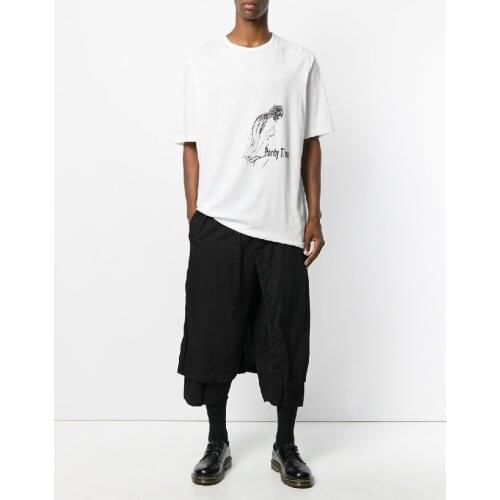 New male European and American fashion mens casual Capris fake two loose Harun youth personality straight pant